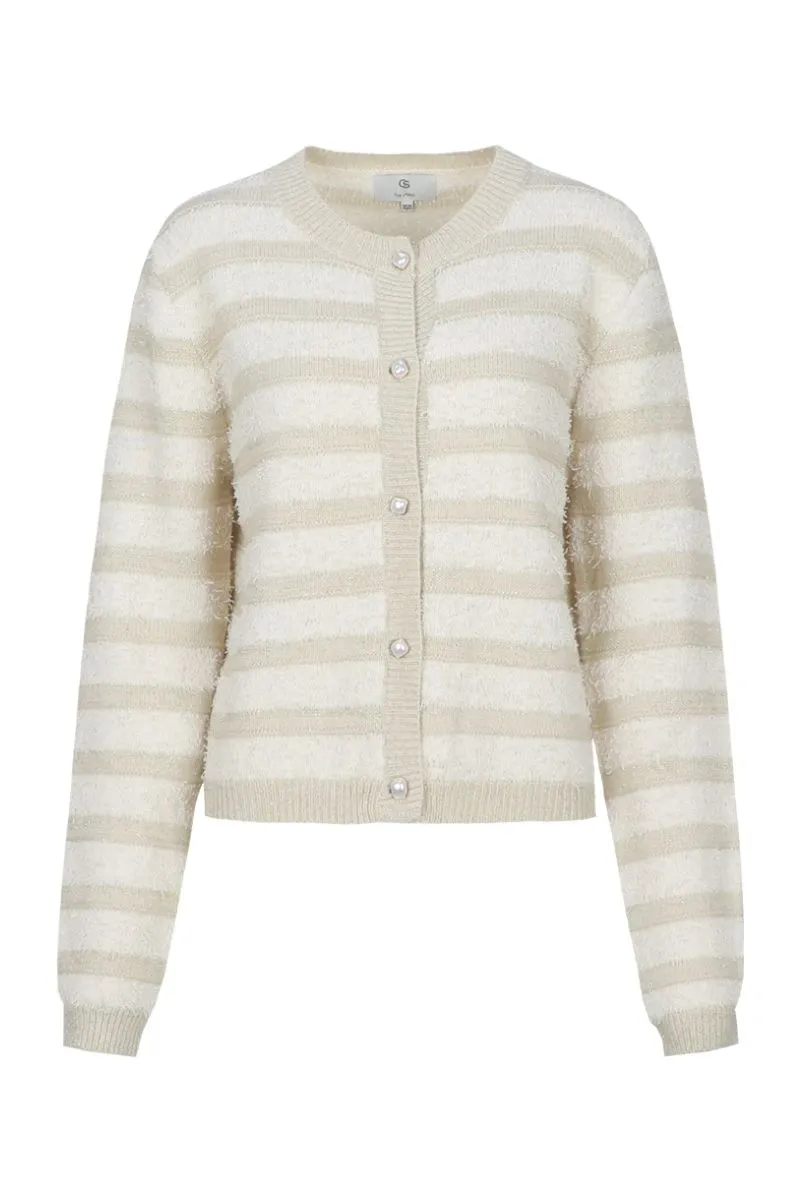 CS The Label Carice Knit Cardigan, wol, wit/zandkleurig